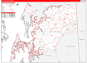Queen Anne's County Wall Map Red Line Style